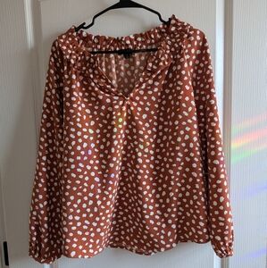 J. Crew Drapey Ruffleneck Top in Brushstroke Print Rust and White Small